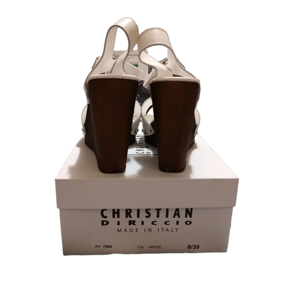 Christian Di Riccio White Leather Wedge Sandals Sz.8 NIB ~ Made in Italy - Picture 4 of 9